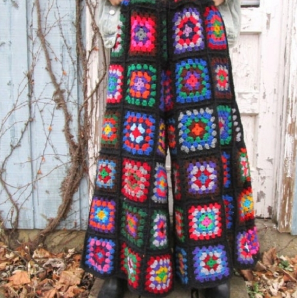 Granny square vintage style crochet wide pants - Picture 2 of 3